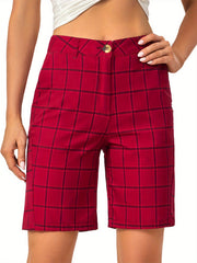Women's Plaid Pattern Casual Sports Shorts Quick Drying Running Fitness Shorts