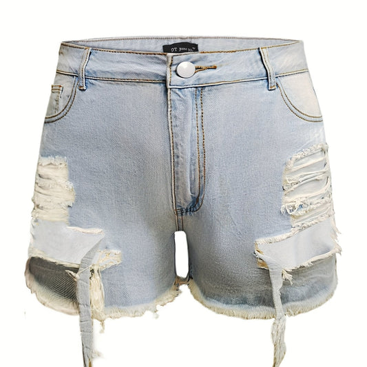 Solid Fringe Trim Denim Shorts