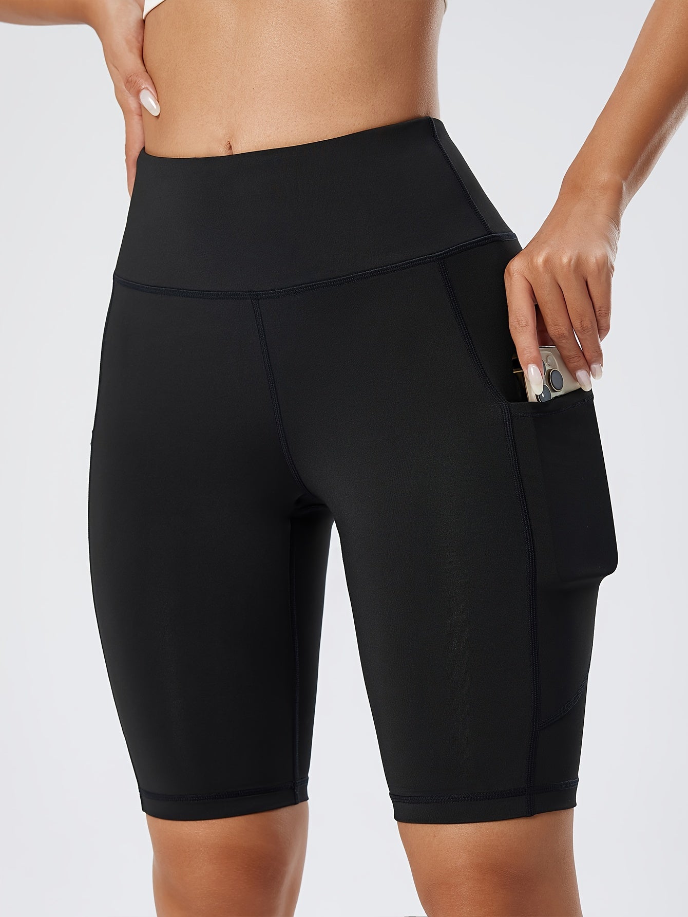 High Waisted Two Side Sports Shorts With Pockets