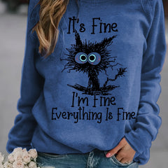 Cartoon Cat Print Sweatshirt Long Sleeve Crew Neck Casual Sweatshirt