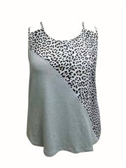 Colorblock Leopard Print Tank Top & Pants Pajama Set