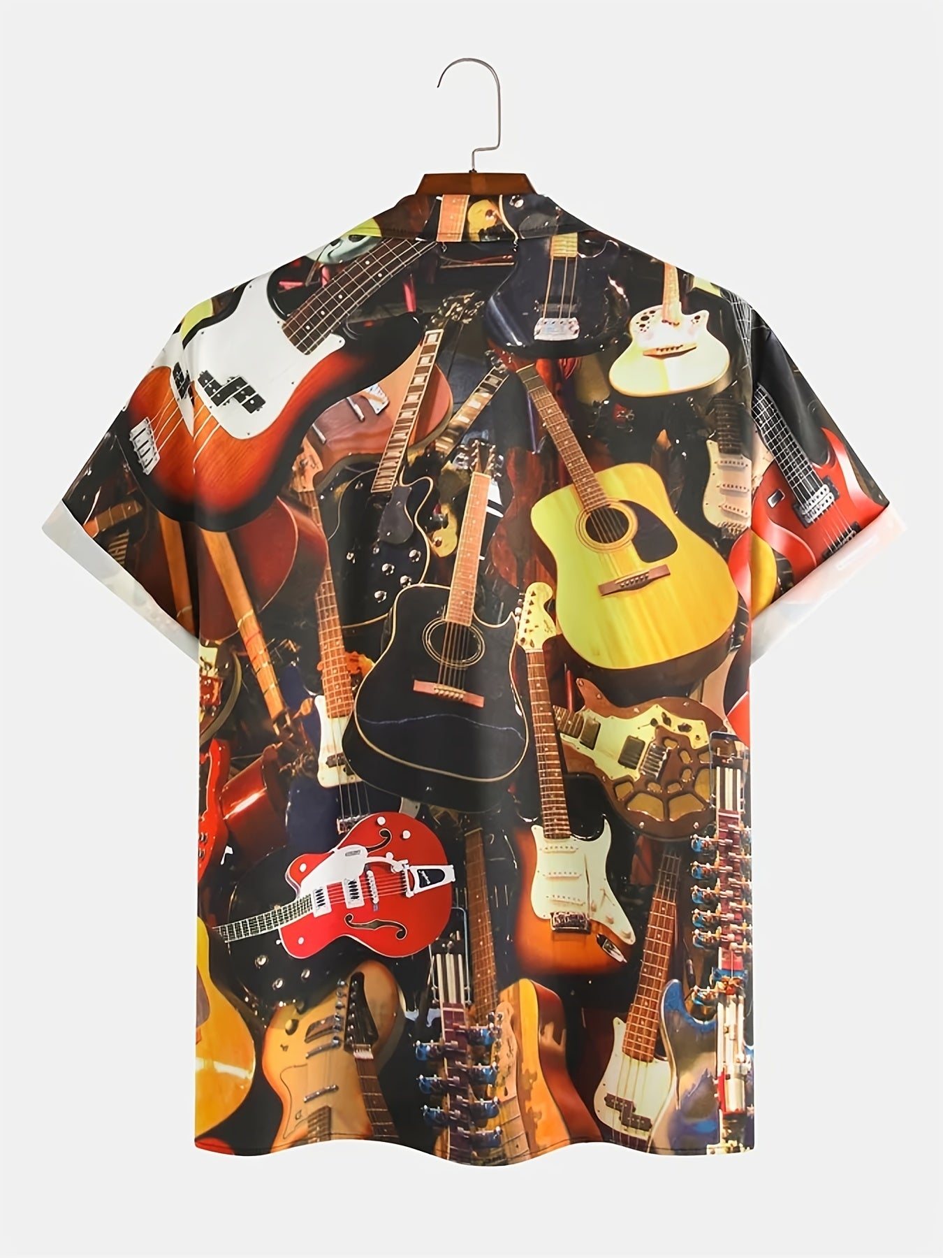 Men's Guitar Print Hawaiian Shirt Short Sleeve Casual Shirt