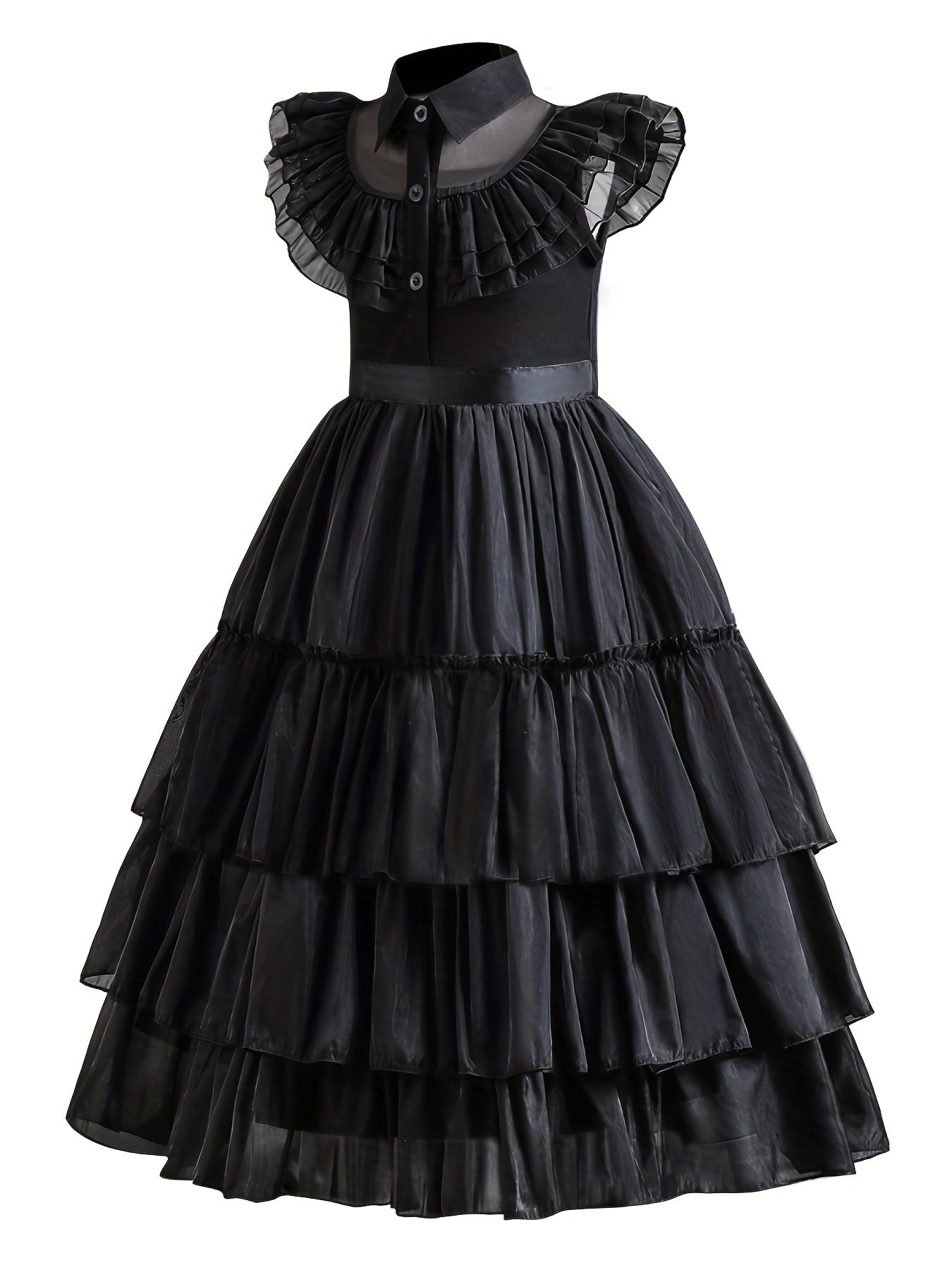 Girls Princess Mesh Ruffled Dress & Wig Set