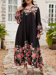 Women's Plus Floral Bell Sleeve Maxi Dress