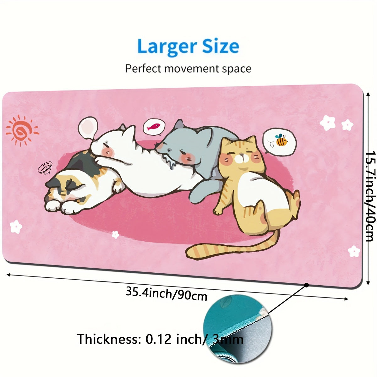Pink Cat Large Mouse Pad Non Slip Office Desk Mat