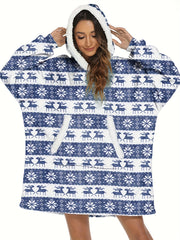 Elk Print Long Sleeve Hooded Top with Pockets Women's Loungewear