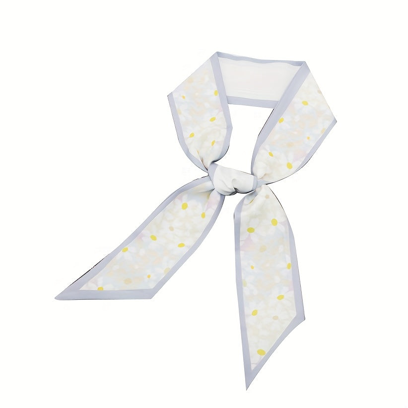 2pcs Plaid & Floral Skinny Scarf Long Ribbon Neckerchief Decorative Wrist Wraps