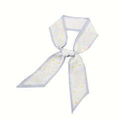2pcs Plaid & Floral Skinny Scarf Long Ribbon Neckerchief Decorative Wrist Wraps