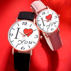 Romantic Couple Digital Quartz Watches with PU Leather Set