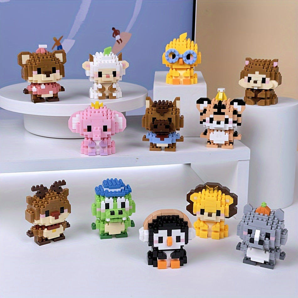 12pcs Mini Animal Building Blocks Set - Lion Elephant Goat Chicken