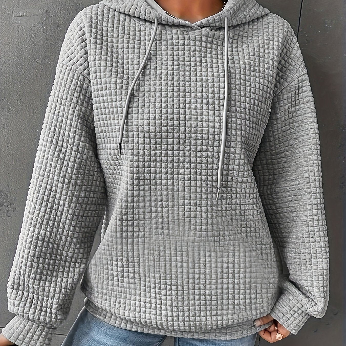 Popcorn Style Texture Hoodie Long Sleeve Drawstring Hoodies Women