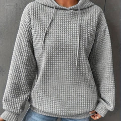 Popcorn Style Texture Hoodie Long Sleeve Drawstring Hoodies Women