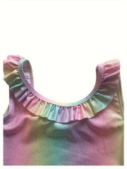 Dreamy Rainbow Ruffle Trim Tutu Swimsuit for Girls