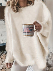 Women's Plus Solid Fluffy Round Neck Sweater