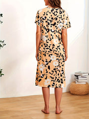 Floral Leopard Print NightDress Short Sleeve Pajama Dress