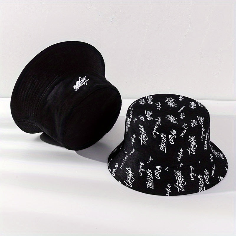 Unisex Sunshade Bucket Hat With Letter Embroidery Double sided Sun Hat