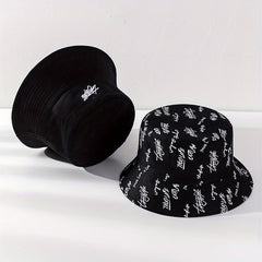 Unisex Sunshade Bucket Hat With Letter Embroidery Double sided Sun Hat