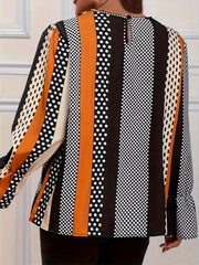 Colorblock Dot Print Lantern Sleeve Top
