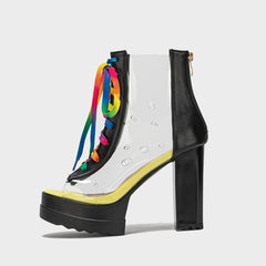 Women's Hollow Out Lace Up Ankle Boots - Platform Open Toe Heeled Boots