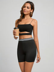 Striped Print High Waist Shorts Casual High Stretch Workout Summer Shorts