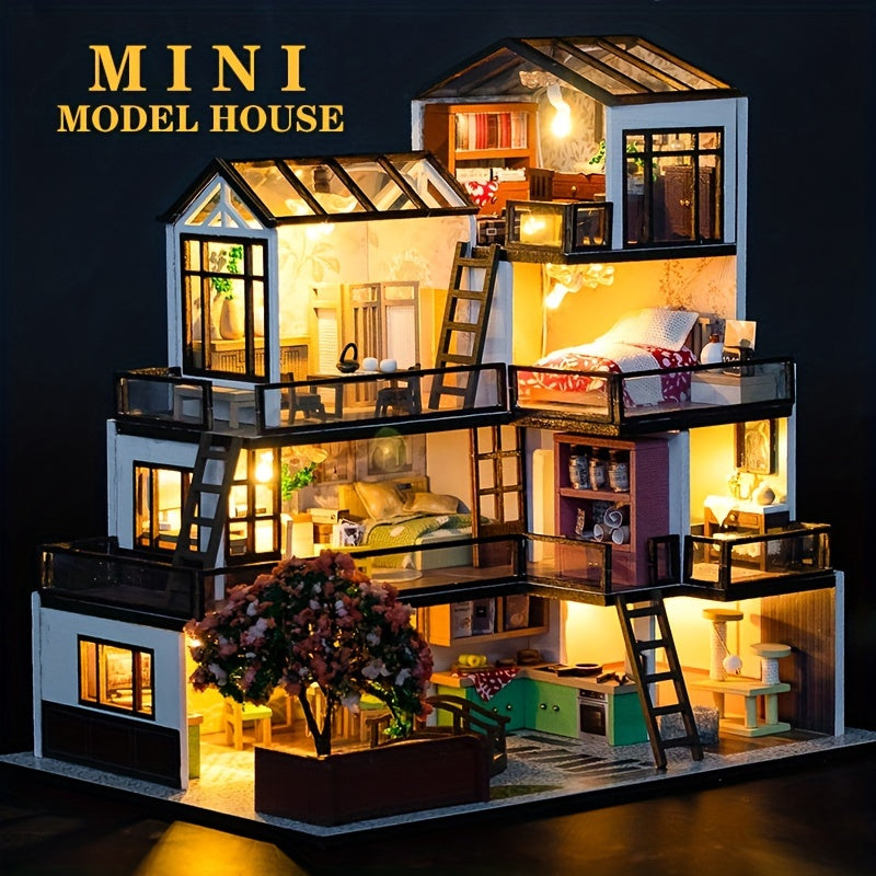 3D Puzzle House Kit Multicolor Fiberboard Model Set Home Decor Artistic Mini