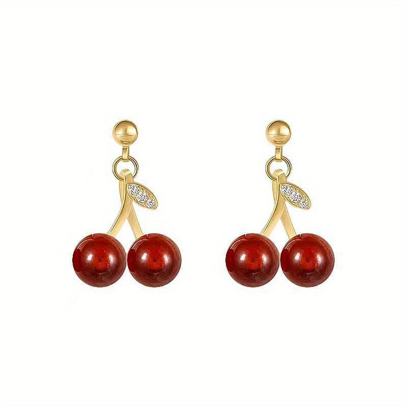 Cherry Pendant Zircon Stud Earrings for Girls