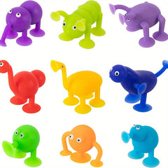9pcs Suction Bath Toys For Babies Soft Silicone Stress Toys Set