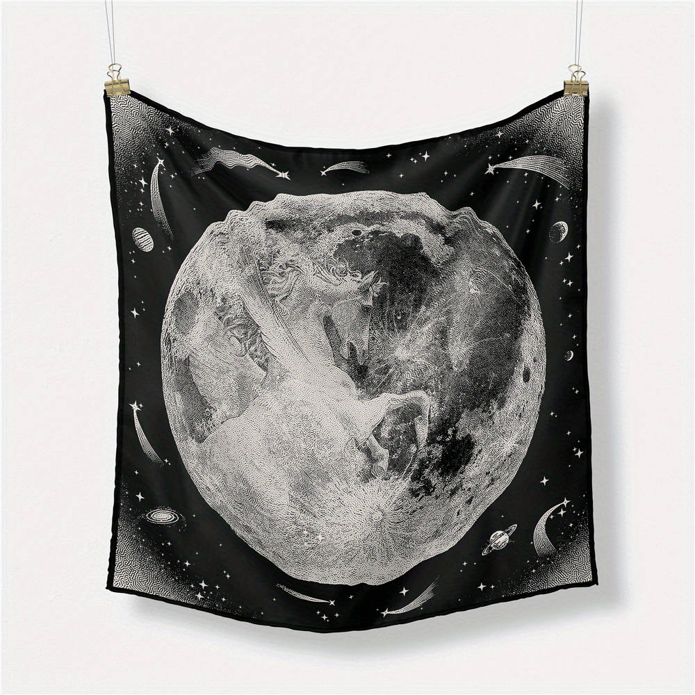 Universe Planet Print Bandana Square Scarf Satin Neckerchief Women Head Wrap