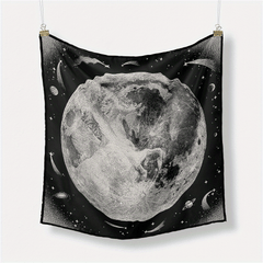 Universe Planet Print Bandana Square Scarf Satin Neckerchief Women Head Wrap