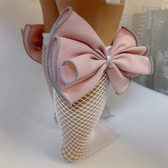 Girls Mesh Fishnet Socks With Bow - Party Performance