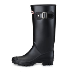 Women's Block Heel Long Rain Boots Buckle Strap Slip On Waterproof Shoes