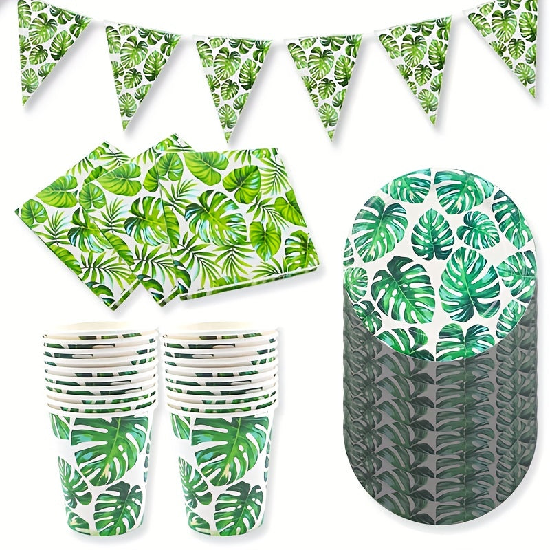 Tropical Palm Leaf Party Supplies 10pcs Plates Cups Napkins Hawaiian Luau