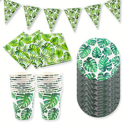 Tropical Palm Leaf Party Supplies 10pcs Plates Cups Napkins Hawaiian Luau