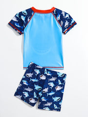 Boys Shark Tee & Shorts Set for Summer Swim