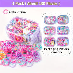 130 Pack Girls Cartoon Ruffled Hair Ties Elastic Hair Accessories