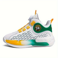 Boy's Basketball Shoes With Rotating Buckle Non Slip Sneakers