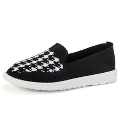 Women's Houndstooth Knitted Shoes Lightweight Slip-on Sneakers