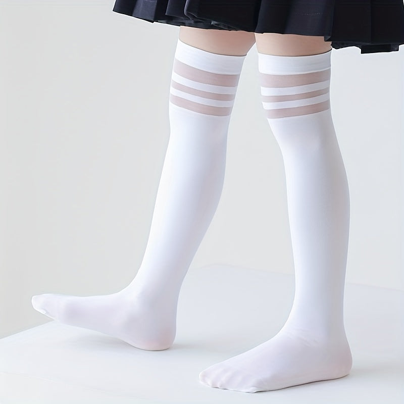 Girls Striped Over The Knee Socks Kids Comfortable Stocking Dress Socks