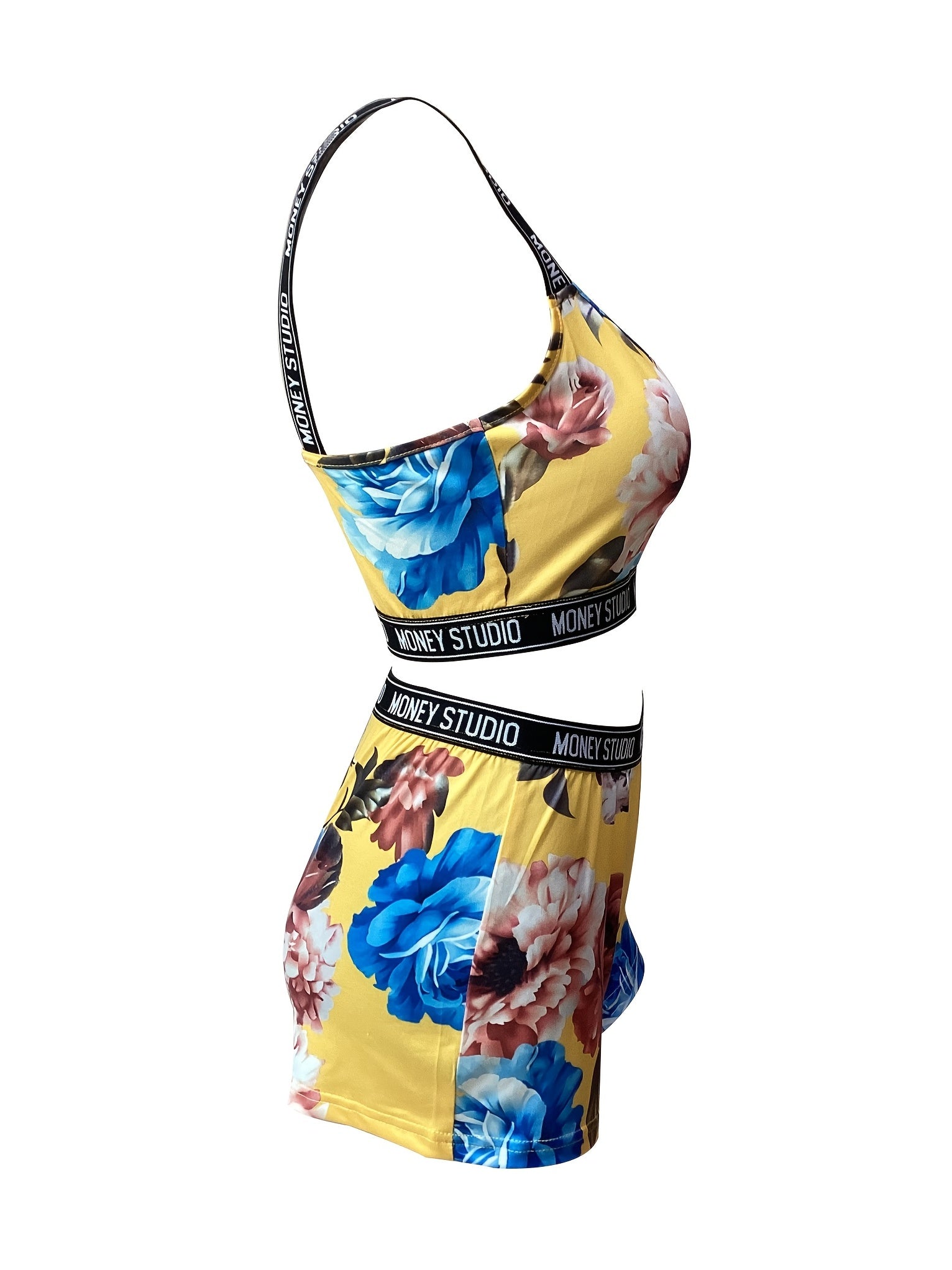 Floral Print Two-piece Set Sleeveless Crop Top & Shorts