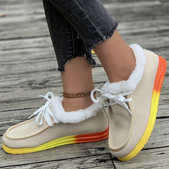 Plush Lined Furry Boat Shoes Thermal Flat Snow Boots