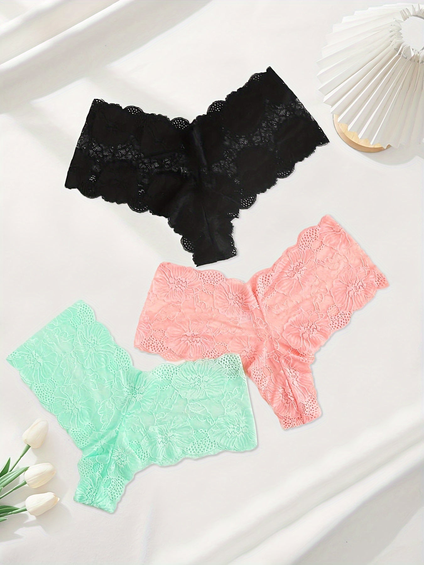 3 Pack Plus Size Sexy Lace High Waisted Briefs Set