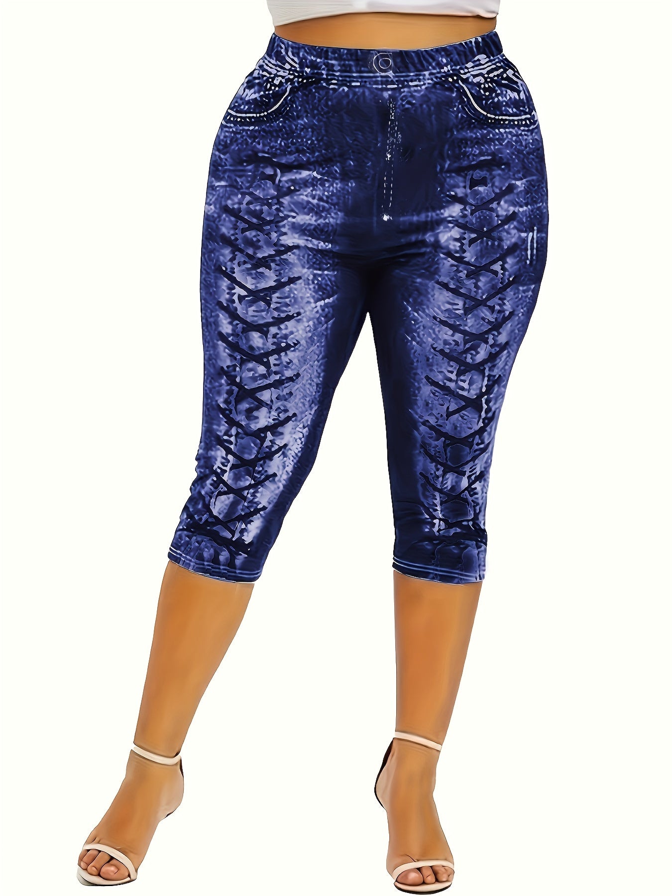 Denim Print Skinny Capris Leggings for Women