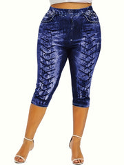 Denim Print Skinny Capris Leggings for Women
