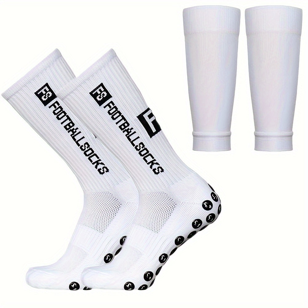 Men's Breathable Fitness Football Leg Cover&Anti Slip Socks Shin Guards