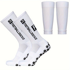 Men's Breathable Fitness Football Leg Cover&Anti Slip Socks Shin Guards