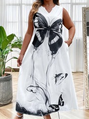 Women's Plus Butterfly Print Maxi Tank Dress