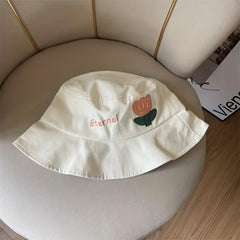 Tulip Embroidery Cartoon Bucket Hat for Women