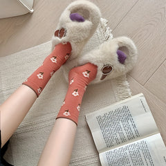 5 Pairs Floral Print Socks Mid Tube Women's Stockings