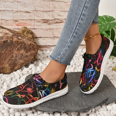 Women's Printed Canvas Slip On Sneakers Casual Walking Shoes