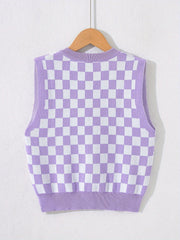 Checkerboard Sleeveless Knitted Vest for Summer Party
